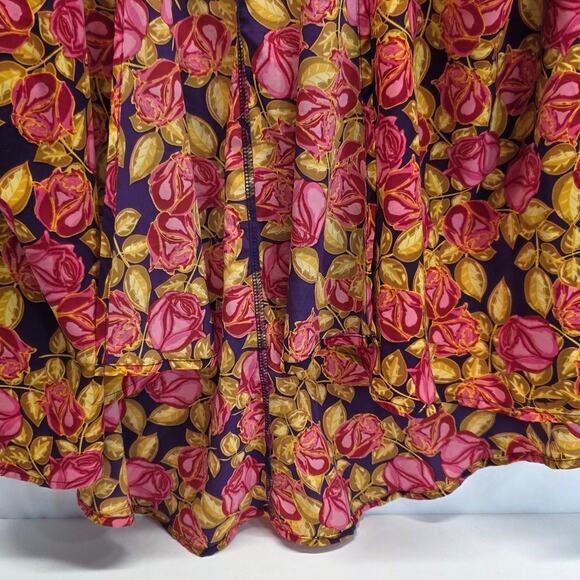 LuLaRoe LLR Pink Rose, Gold Leaf & Dark Purple Lindsay Women's Kimono Size Large - Picture 4 of 10